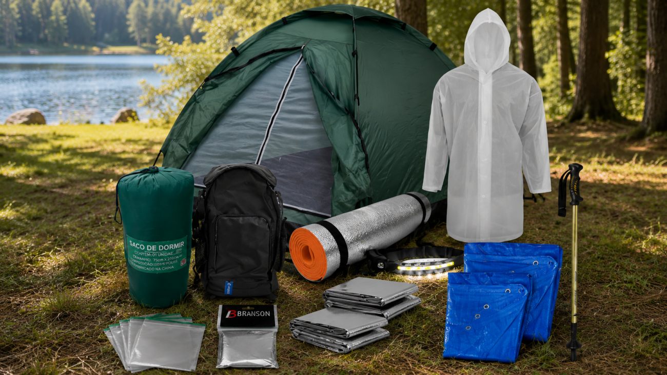 Kit Legendarios Barraca Mochila Bastão Caminhada Saco Dormir