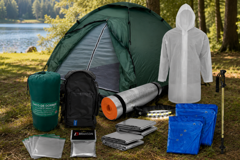 Kit Legendarios Barraca Mochila Bastão Caminhada Saco Dormir